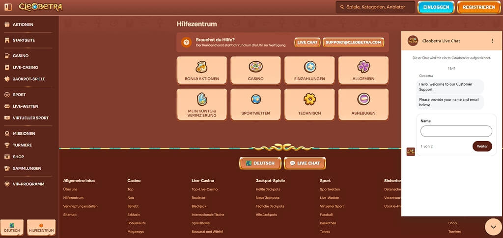 Cleobetra Casino Kontaktieren Sie uns